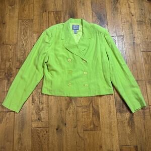VTG 80s Womens Blazer Lime Green Silk Linen Blend Sz 16 and Mock Tank Set Sz L